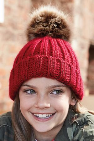 Junior Faux Fur Pom Pom Chunky Beanie