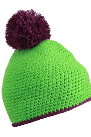 Pompon Hat With Contrast Stripe