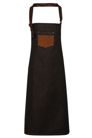 Division Waxed Look Denim Bib Apron With Faux Leather