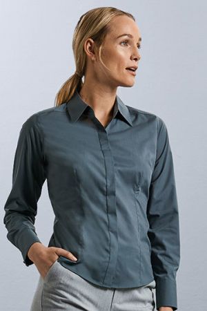 Ladies´ Long Sleeve Fitted Polycotton Poplin Shirt