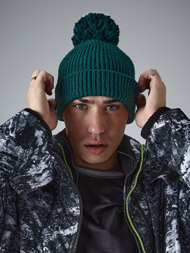 Engineered Knit Ribbed Pom Pom Beanie