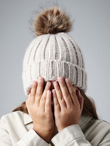 Junior Faux Fur Pom Pom Chunky Beanie