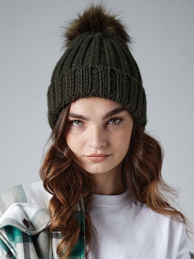 Verbier Faux Fur Pop Pom Chunky Beanie