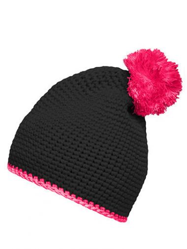 Pompon Hat With Contrast Stripe