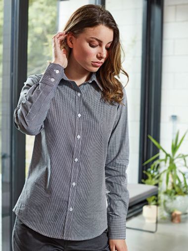 Women´s Microcheck (Gingham) Long Sleeve Cotton Shirt