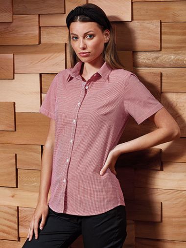 Women´s Microcheck (Gingham) Short Sleeve Cotton Shirt