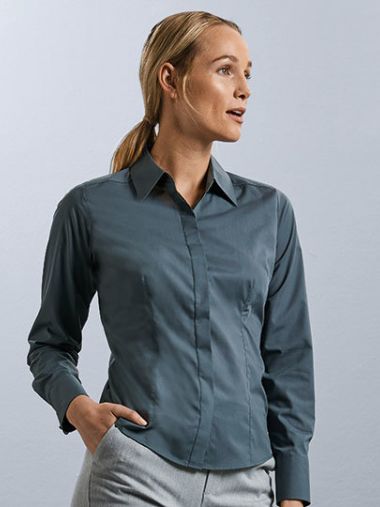 Ladies´ Long Sleeve Fitted Polycotton Poplin Shirt